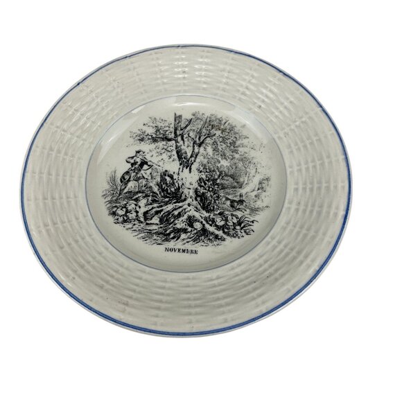 Antique Digoin Sarreguemines Novembre Plate 7'' French Scene Porcelain Vintage - Picture 6 of 6
